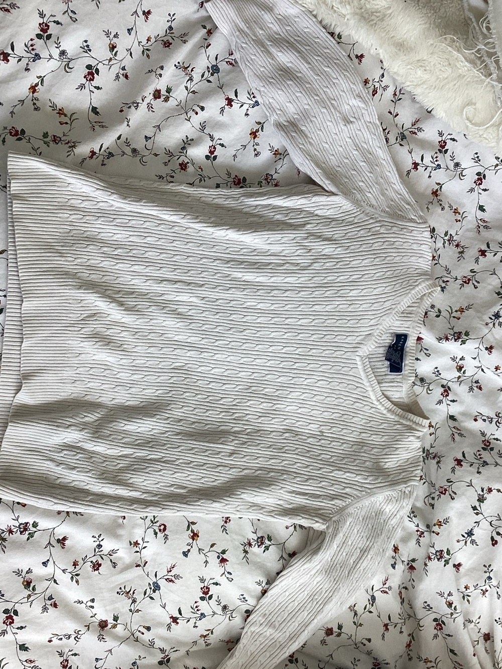 Karen Scott White Cable Knit Long Sleeve Sweater Top